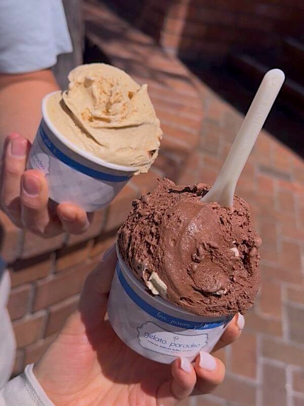San Clemente Pet Friendly Camping: Our Foil Grill Fail Two cups of gelato from Gelato Paradise shop in Laguna Beach