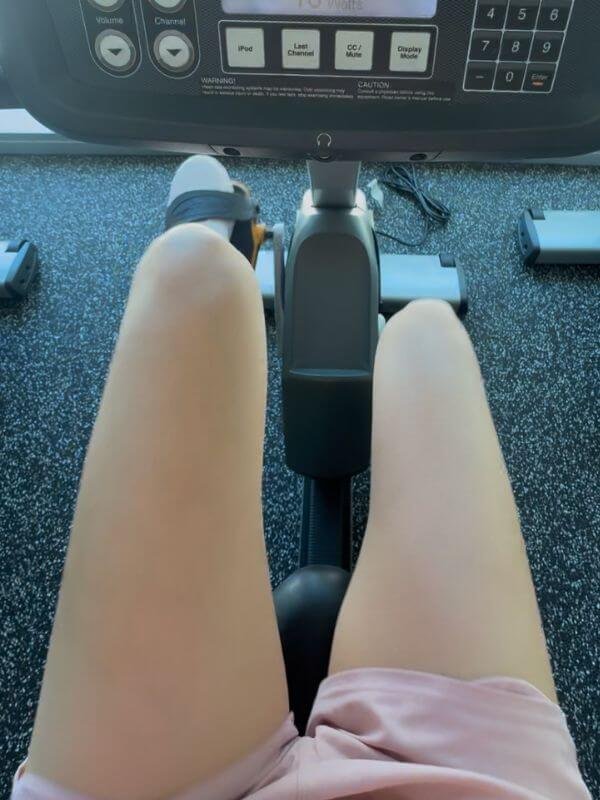My Wellness Morning Routine: From Exhausted to Energized Stationary bike display showing fat burn mode during morning workout