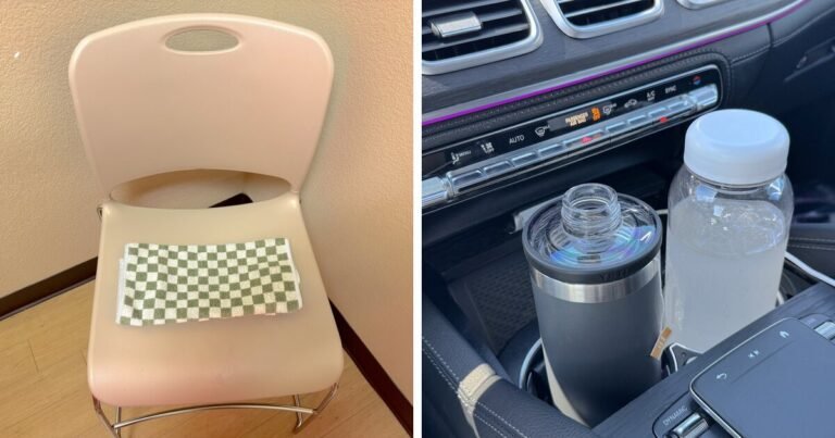 The chair outside the booth next to a tumbler in the car cup holder, the two stops in how to cool down after a sauna session