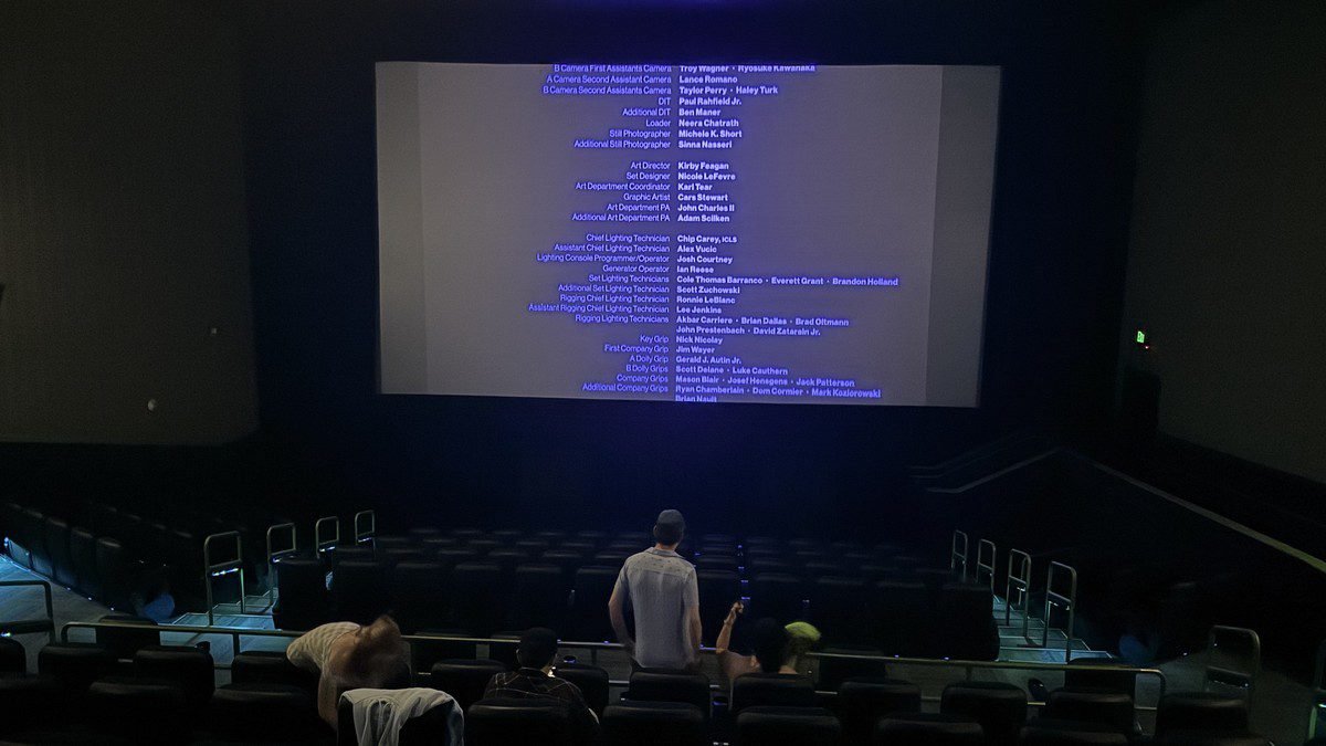 Primetime end credits rolling in a nearly empty theater, with no post-credits scene
