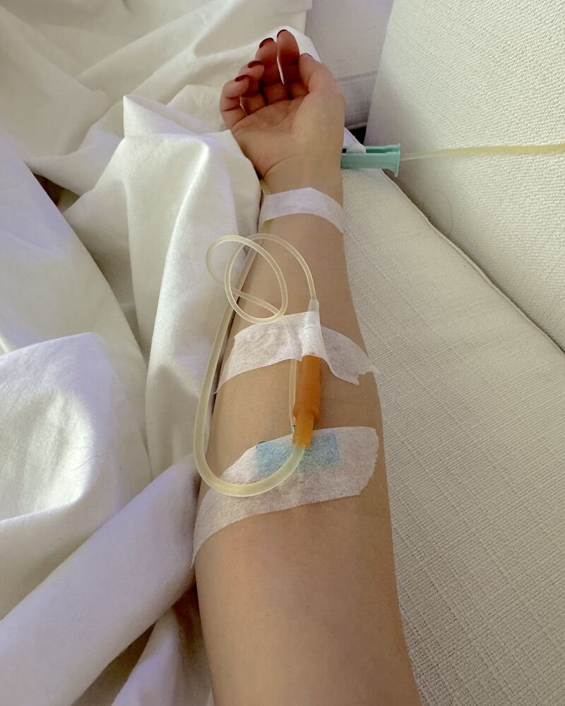 How Long Does an IV Drip Take? My 90-Minute vs 6-Hour Drips An IV line taped to my forearm with orange tinted tubing, right after the drip started at 1:11 PM